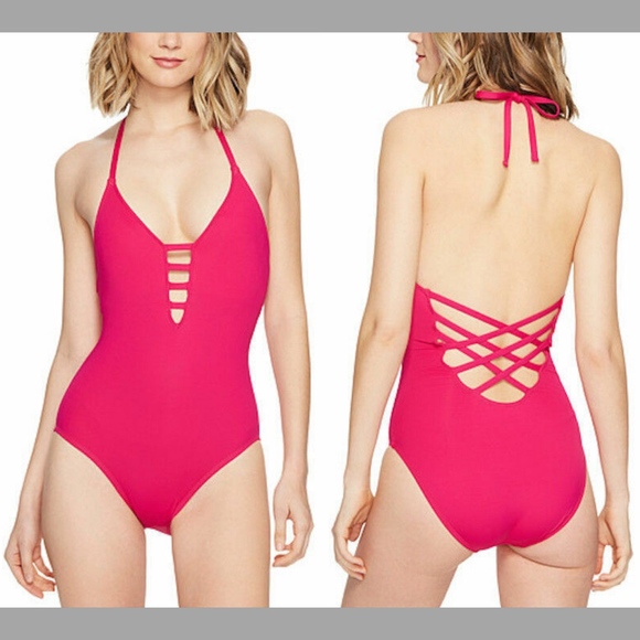 NEW‎ La Blanca Caged Strap One-Piece Swimsuit in Berry [SZ 10 ] - Picture 1 of 9